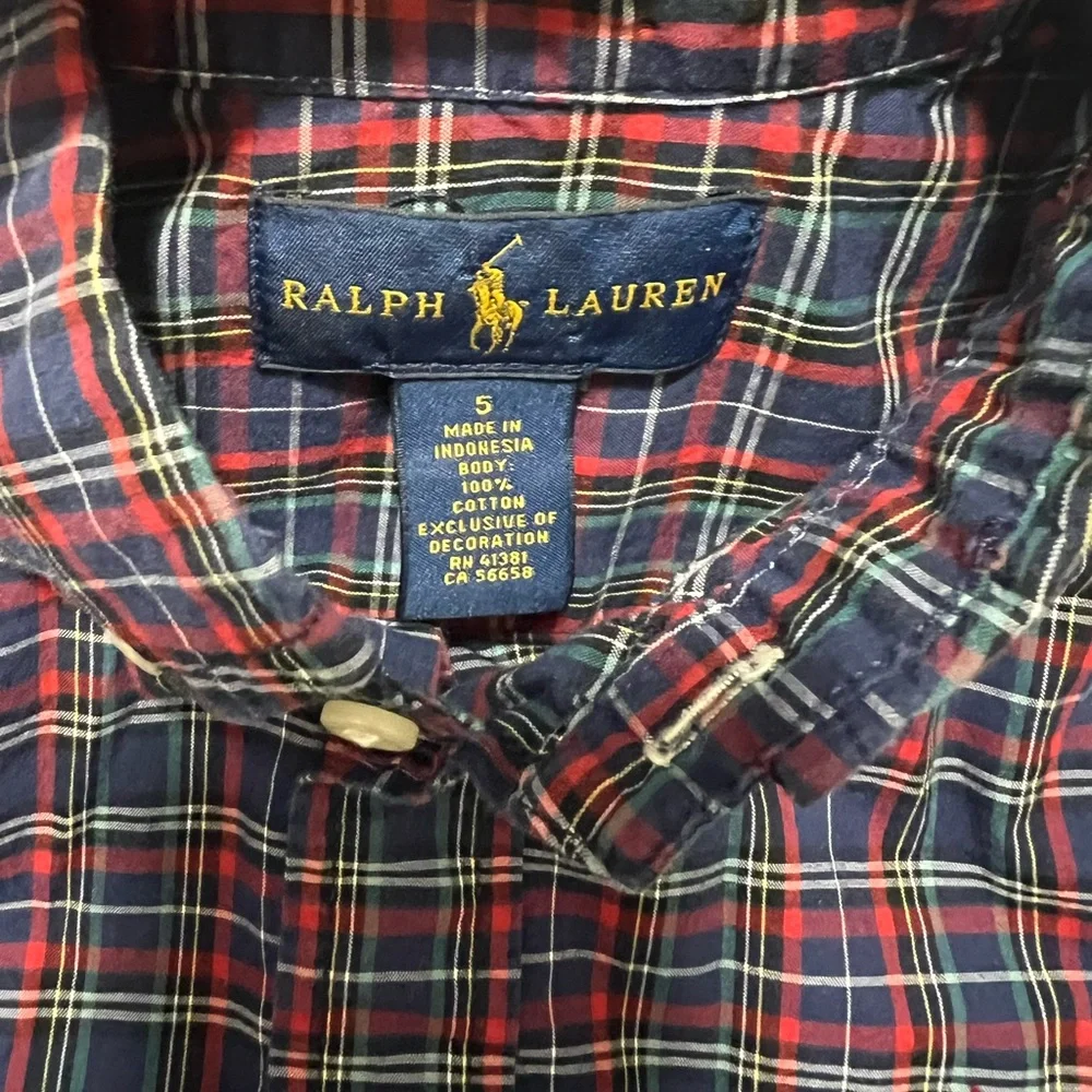 Ralph Lauren Boys Plaid Button-Down Shirt,‎ red, blue, green, like new  size 5